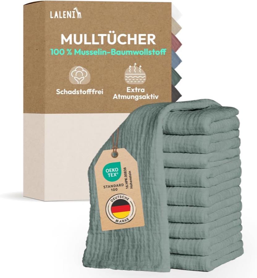 Laleni Mulltücher 10er, 70×70 cm, Grün