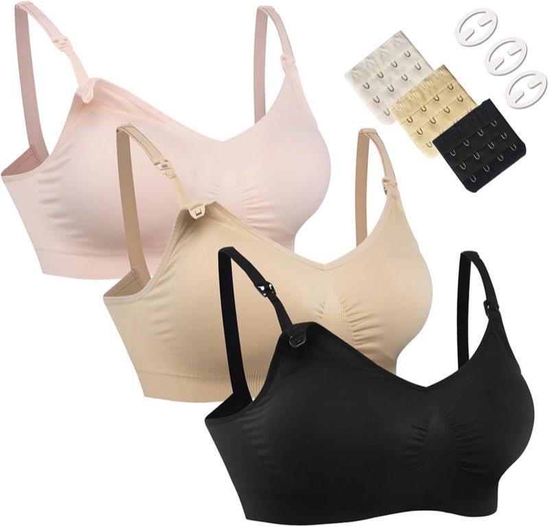 HOFISH Schwangerschafts- und Still-BH (Mehrfachpack) – Nahtloses Schlaf-Bralette ohne Bügel mit zusätzlichen BH-Verlängerungen & Clips