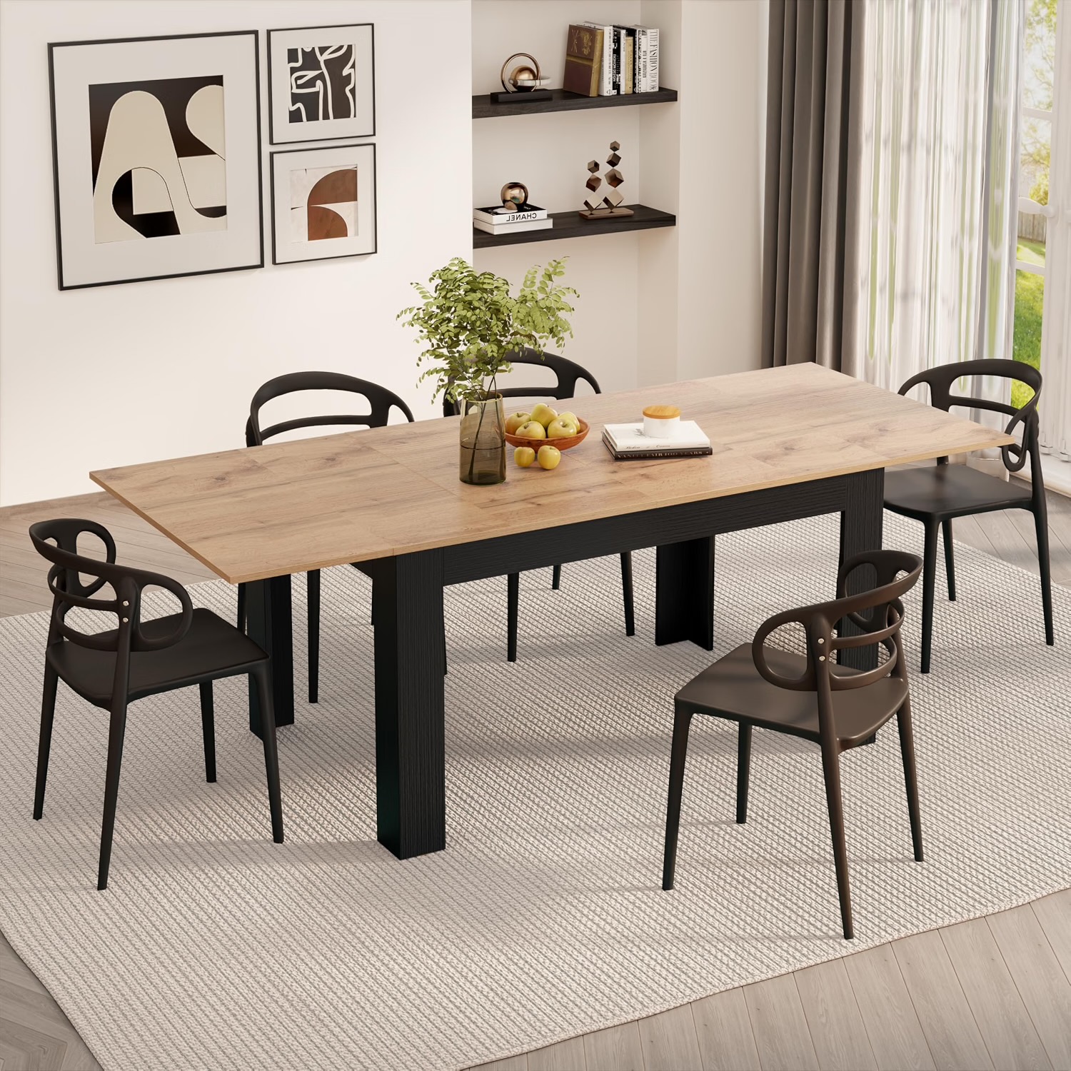 MOBILI FIVER Easy, 140(220) × 90 cm, Eiche und Esche Schwarz