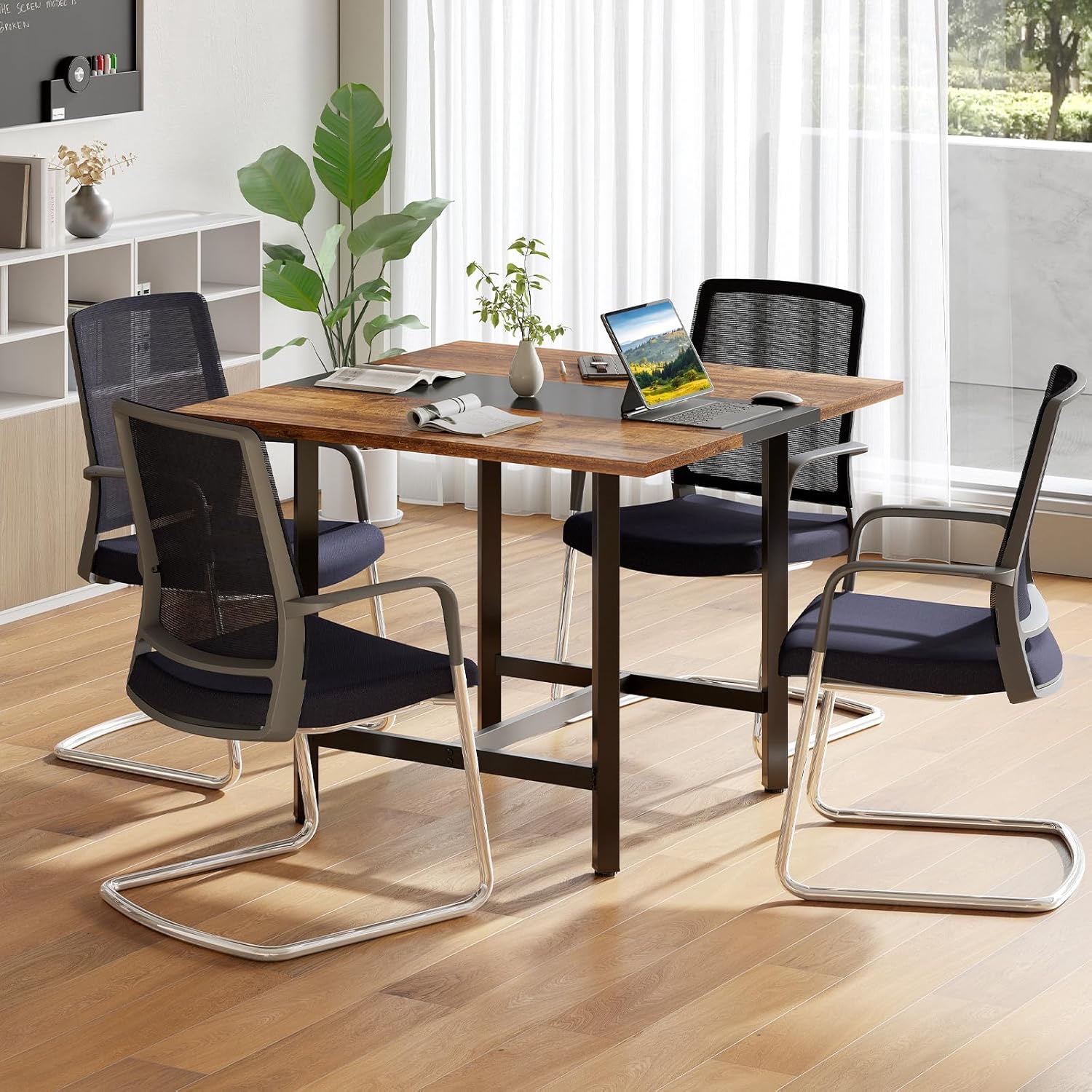 COSTWAY Konferenztisch 100×100 cm, Braun/Schwarz
