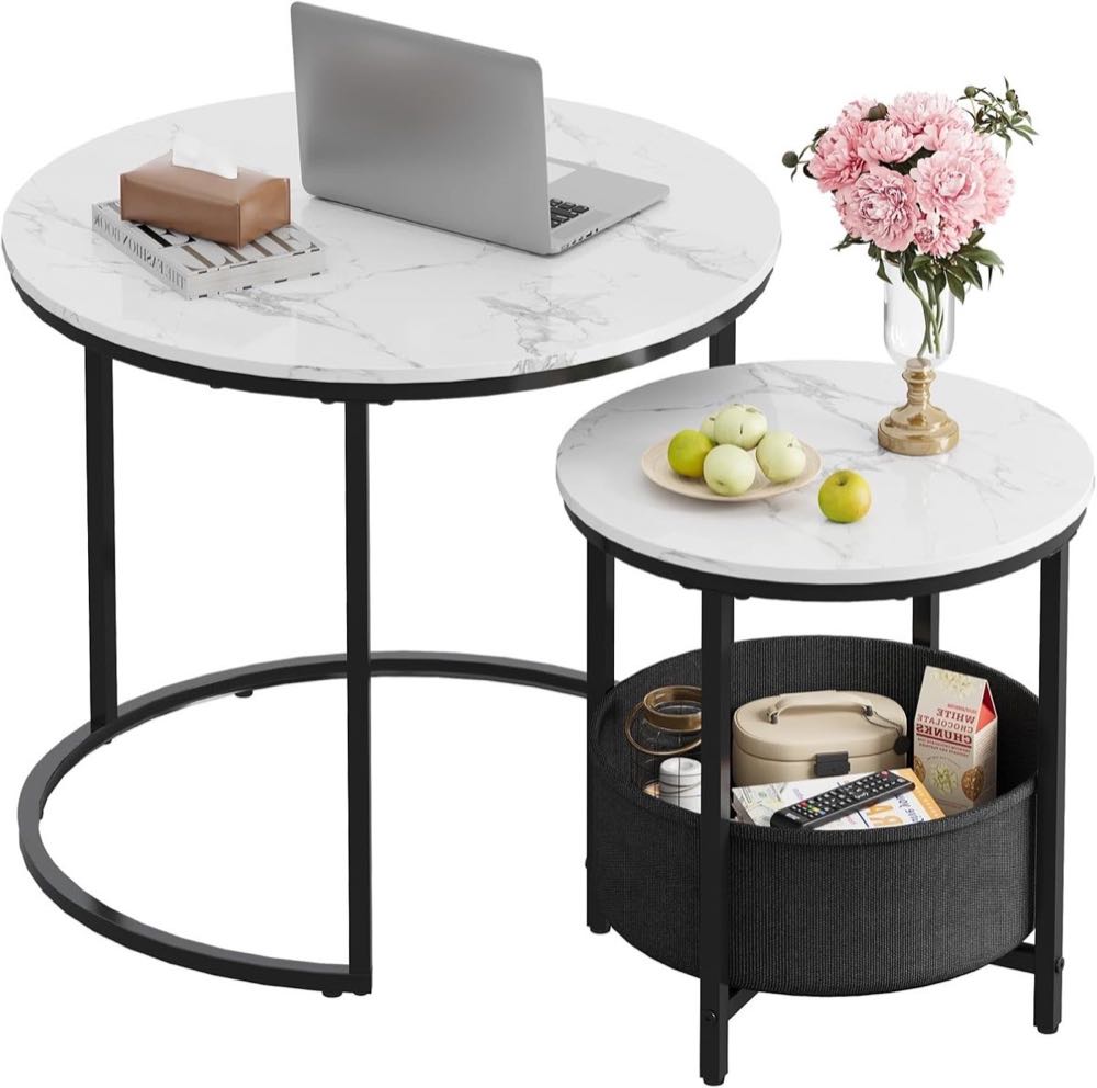 WLIVE 2er-Set rund, Stauraum – Testsieger Marmor-Couchtisch
