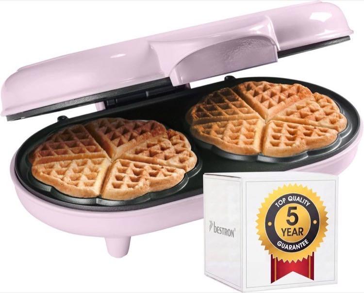 Bestron ADWM1000P Doppel-Herzwaffeleisen rosa
