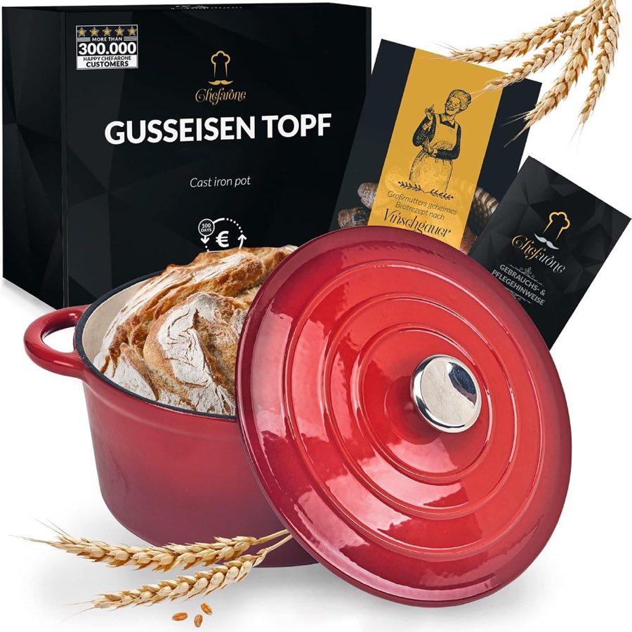 Chefarone Gusseisen Topf 24 cm 3,5 L Rot