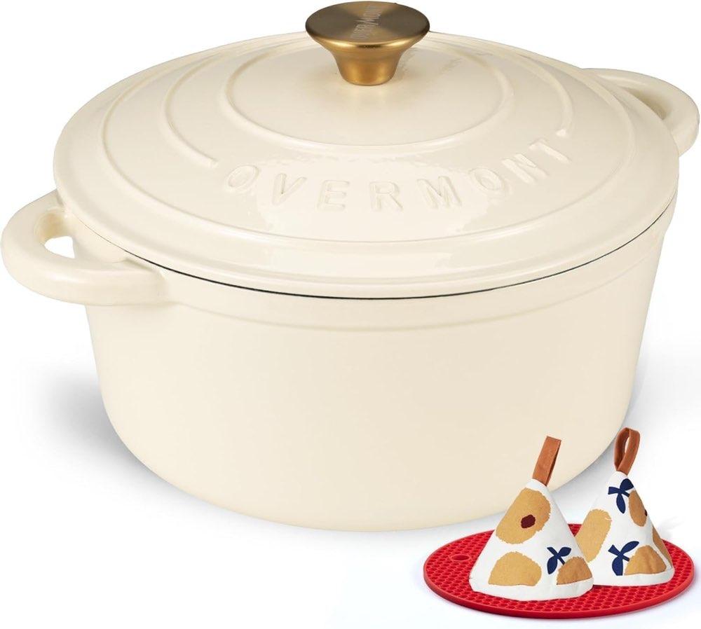 Overmont Bräter Emaille Gusseisen 24 cm Weiß