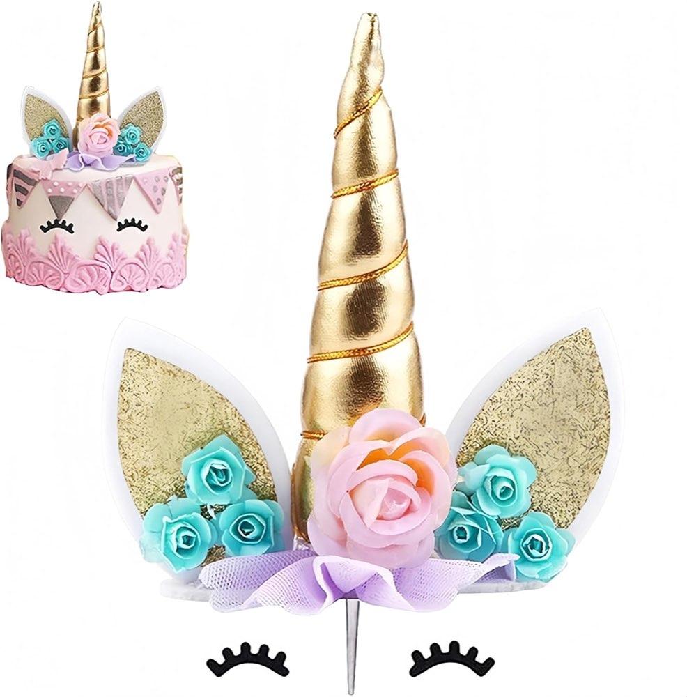 SHSHbuy 3D-Einhorn-Topper Gold mit Wimpern