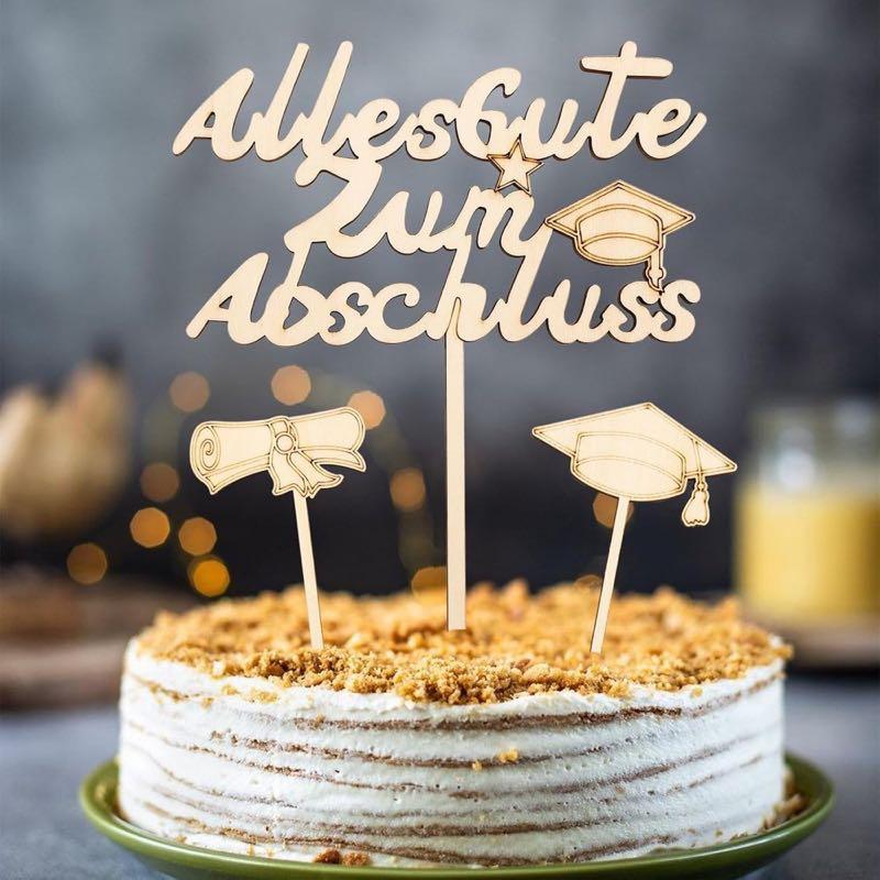 Holz Cake Topper Alles Gute zum Abschluss (3-teilig)