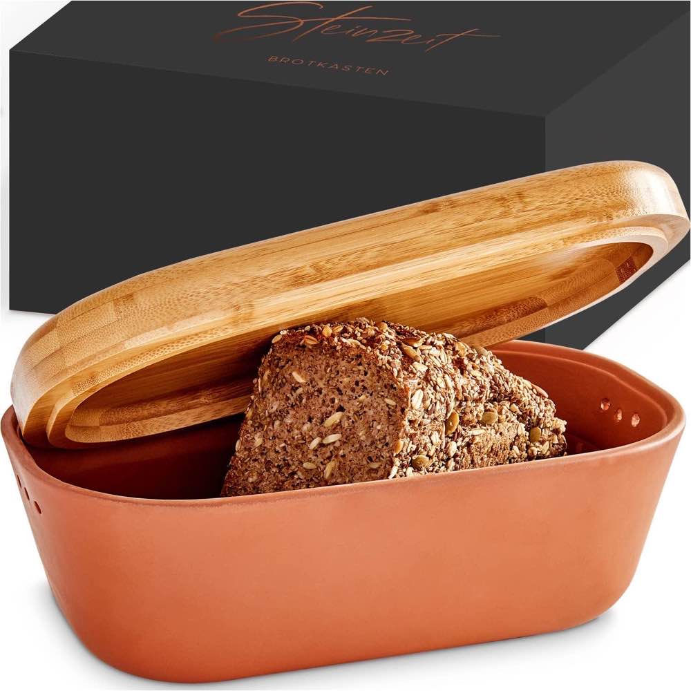 Brotkasten Keramik – Testsieger Steinzeit Design Ton-Brotkasten mit Bambusdeckel