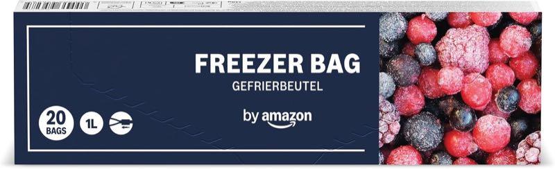 Gefrierbeutel – Testsieger by Amazon Gefrierbeutel mit Reißverschluss, Transparent, Blau, 1 Liter, 20 Stück, 1er Pack