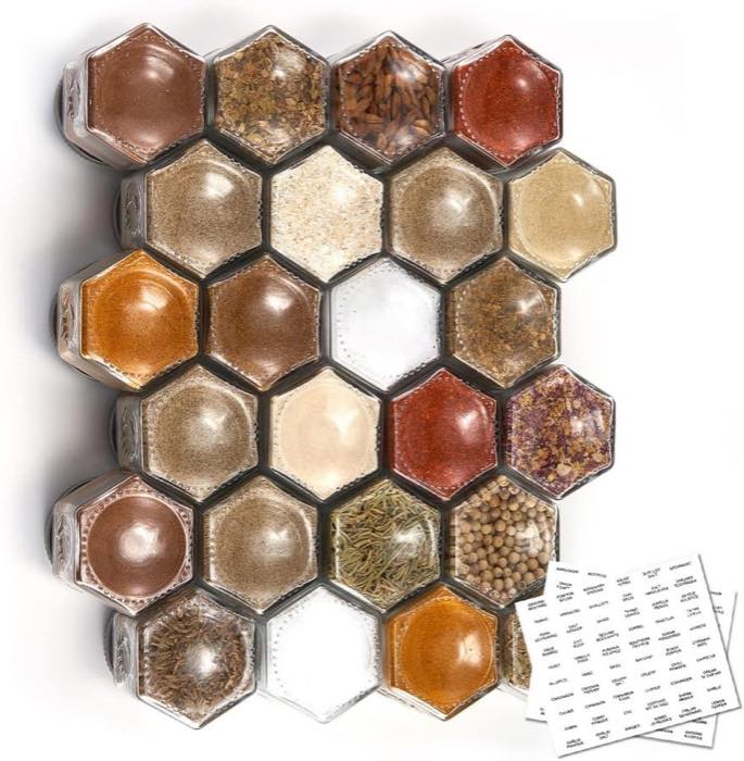Magnetische Gewürzdosen – Testsieger Homazing 24er Hex-Glas Magnetdeckel