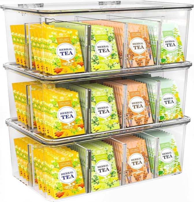 Teebox – Testsieger KICHLY Teebeutel-Organizer 3er Kunststoff klar