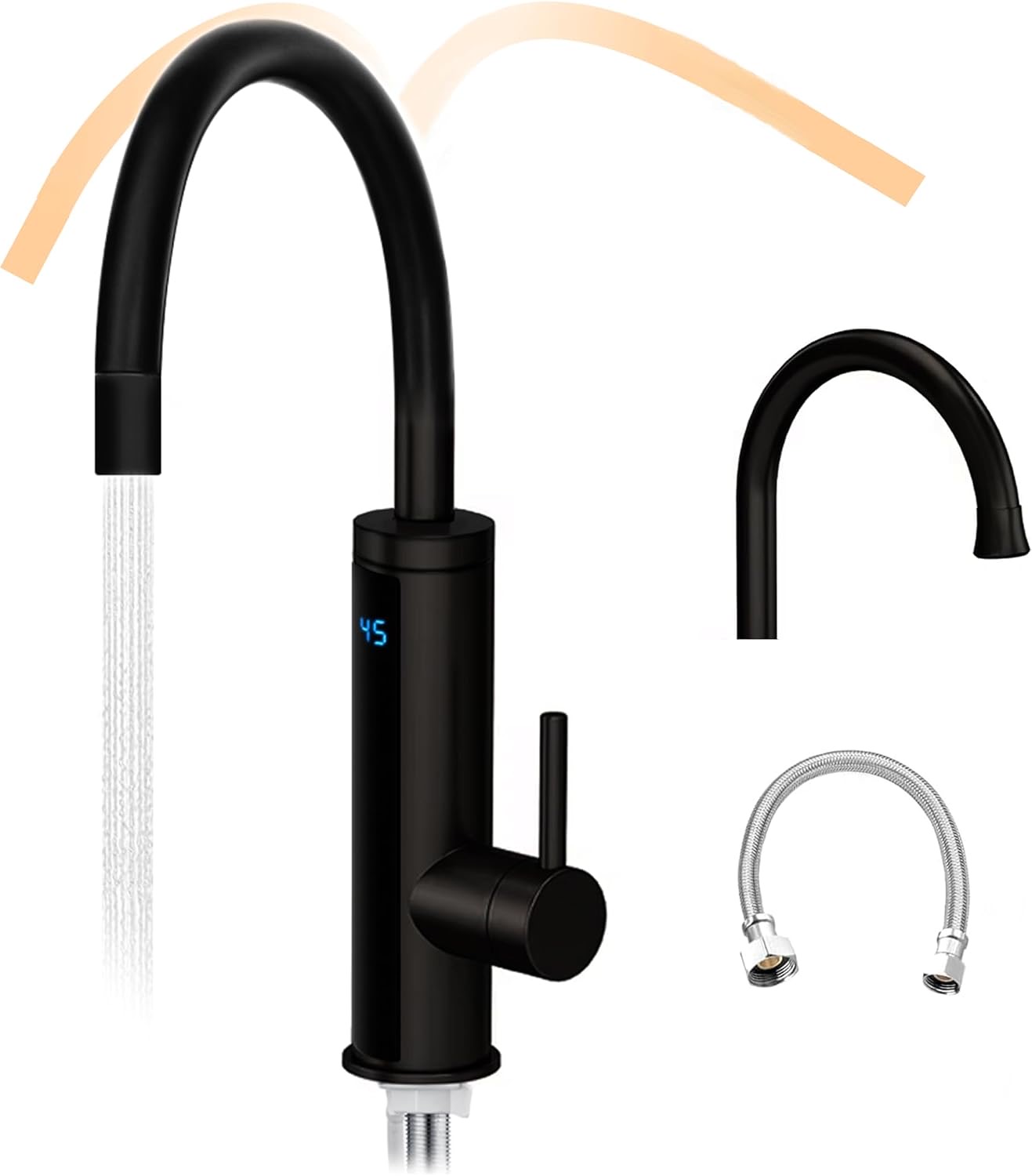 HOGART Elektrischer Wasserhahn matt schwarz, Multi-Head