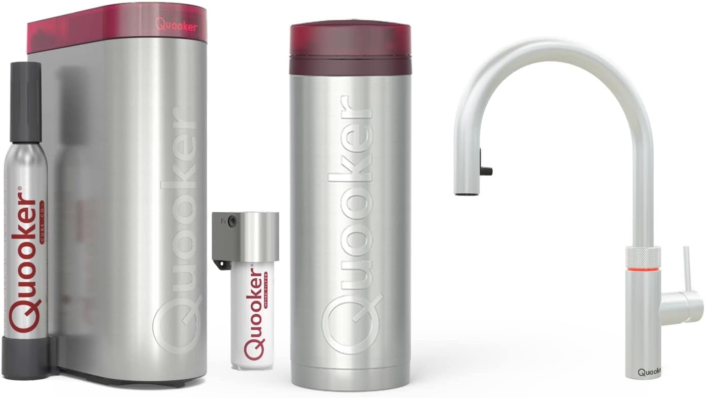 Quooker mit Reservoire PRO3 und CUBE kochend Wasserhahn (Flex, Voll-Edelstahl)