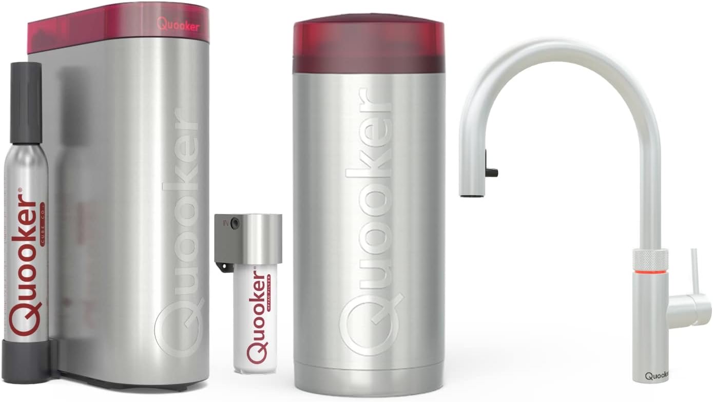 Quooker mit Reservoire COMBI und CUBE kochend Wasserhahn (Flex, Voll-Edelstahl)
