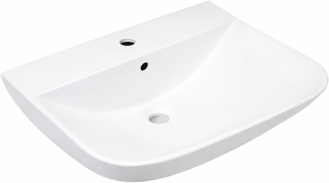 Verosan PRO Rivo Waschtisch weiß matt 60x45x17 cm – modernes Waschbecken Bad aus Keramik – rechteckiger Waschtisch für Badezimmer & Gäste WC – pflegeleichtes Design Waschbecken