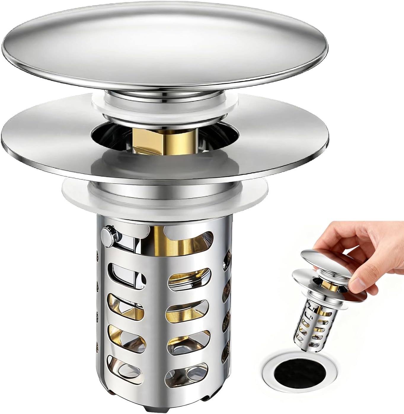 HUAERSICO Universal Waschbeckenstöpsel Pop Up Edelstahl 28.5–55 mm