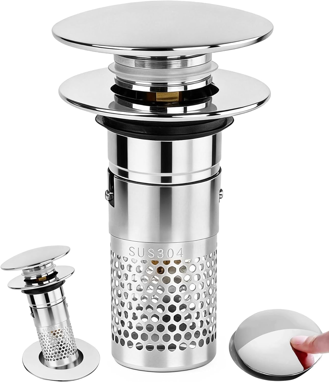 Acual 3-in-1 Abflussstopfen Pop Up Waschbeckenstöpsel mit Sieb 32–40 mm