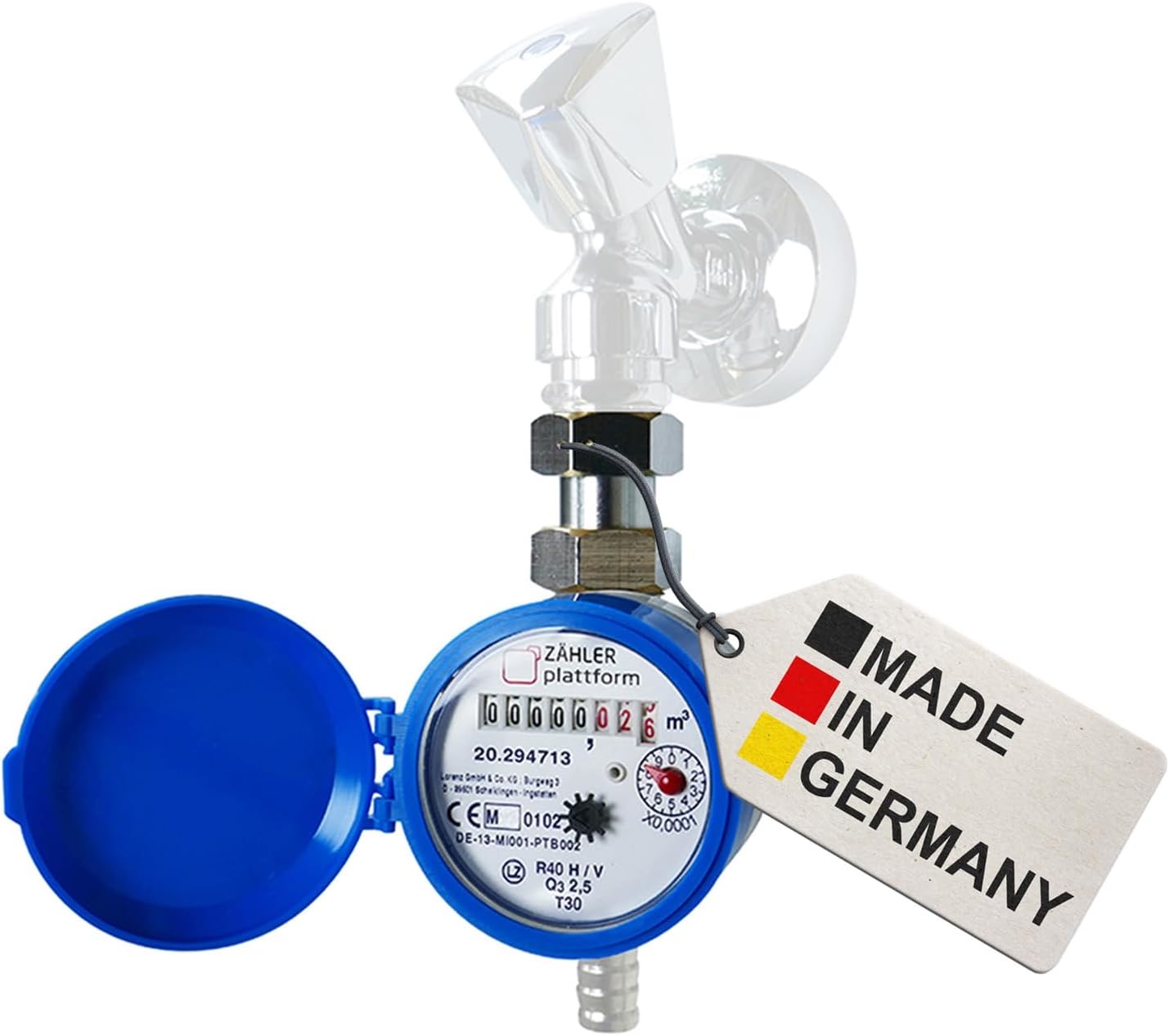 Wasserzähler Garten geeicht 2026 Wasseruhr MADE IN GERMANY Gartenwasserzähler Zapfhahn Qn 1,5 BL 80 mm 3/4 Zoll