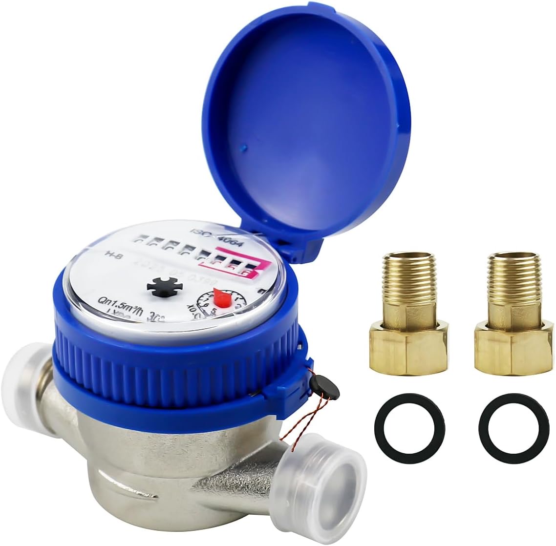 Wasserzähler Garten 1/2 Zoll, Geeicht Kalt Wasseruhr,Zapfhahnzähler,Gartenwasserzähler Geeicht,Wasserzähler Set mit Armaturen Schutzhülle,für Haus Garten Hausgebrauch 0-40℃ 1.5m³/h