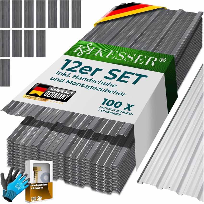Wellblechplatten – Testsieger KESSER 12er Trapez 129×45 cm Grau