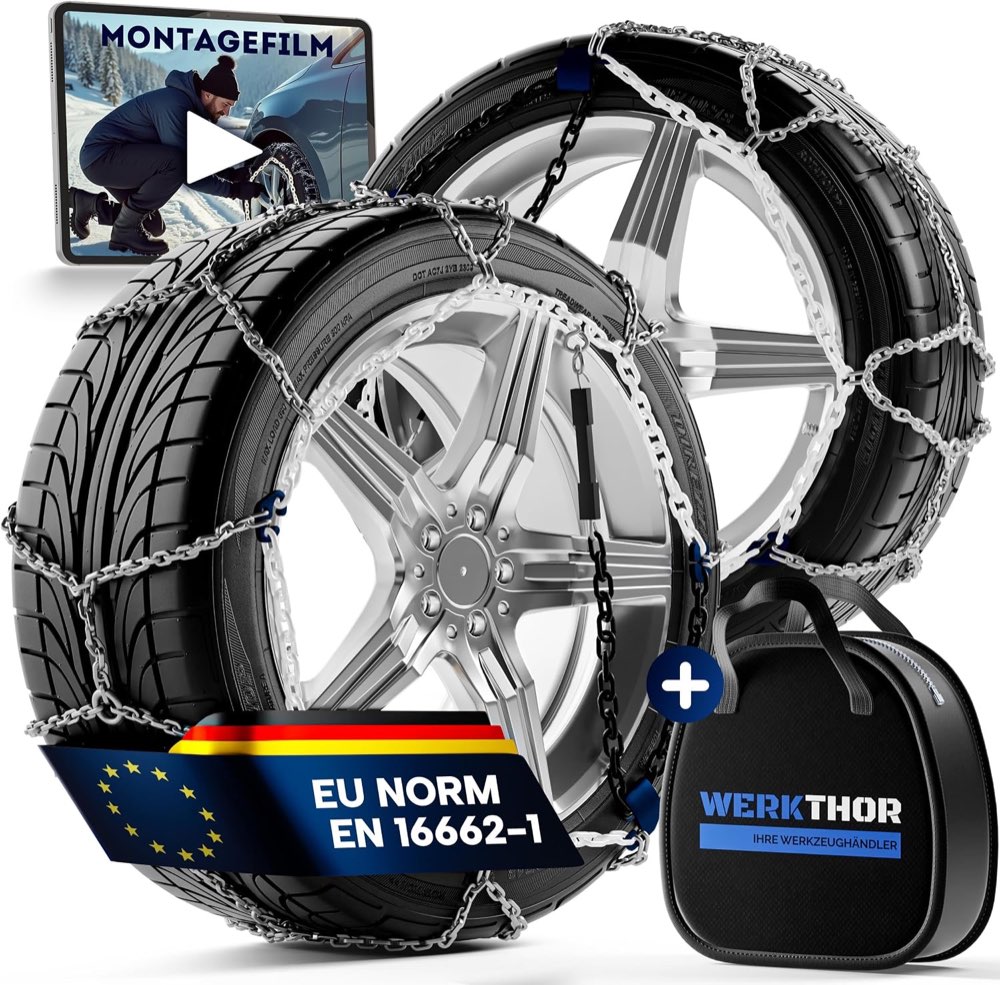 2x Schneeketten - Zugelassene Schneeketten für PKW - Optimaler Grip & Einfache Montage - Schneekette aus Metall - Für verschiedenen Reifengrößen