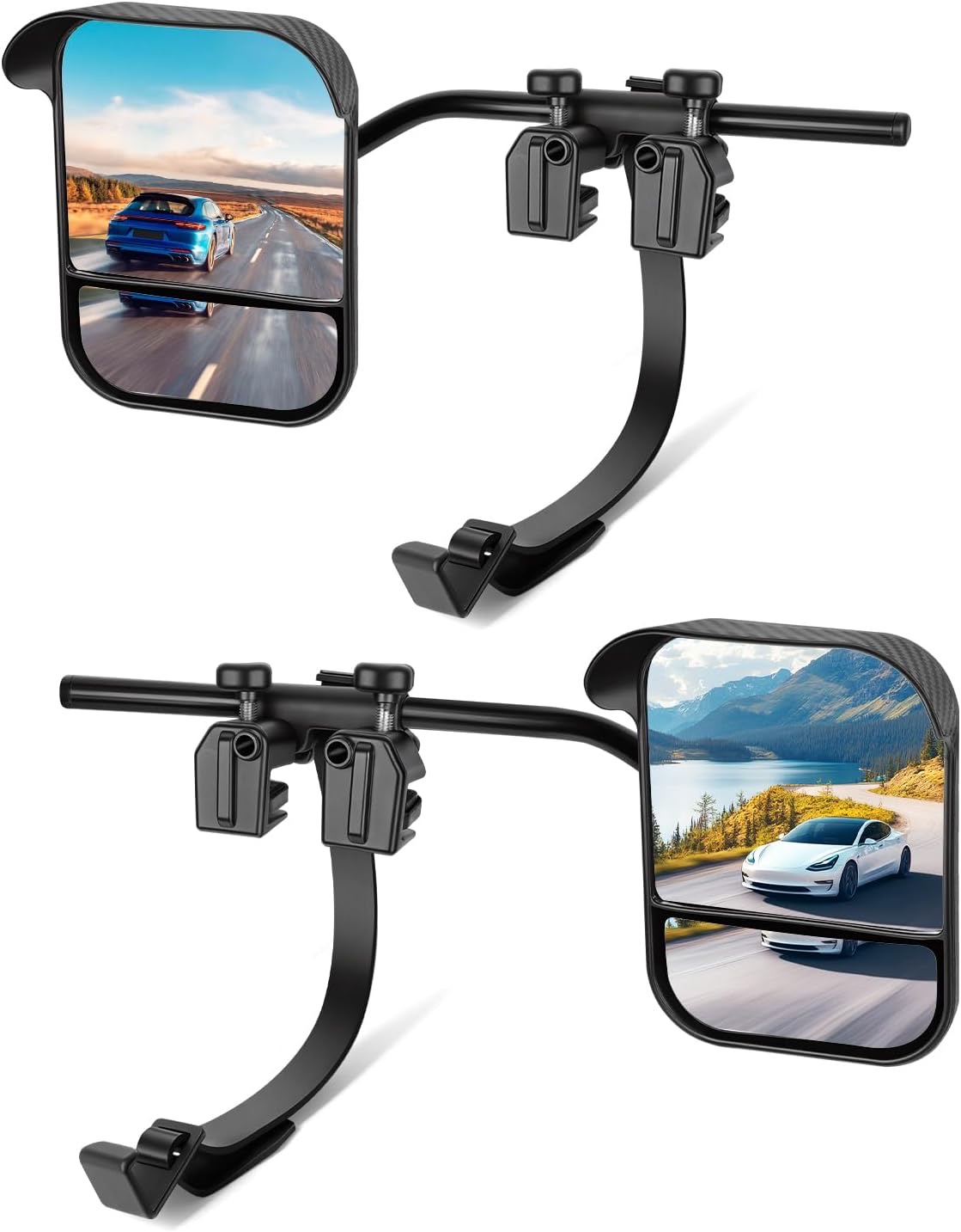 Wohnwagen Spiegel Auto Caravanspiegel Spiegelverbreiterung Wohnwagen Universal Doppelter Konvexer Spiegel mit Klemmen und Integriertem Regenabweiser für PKW (2 Stück)