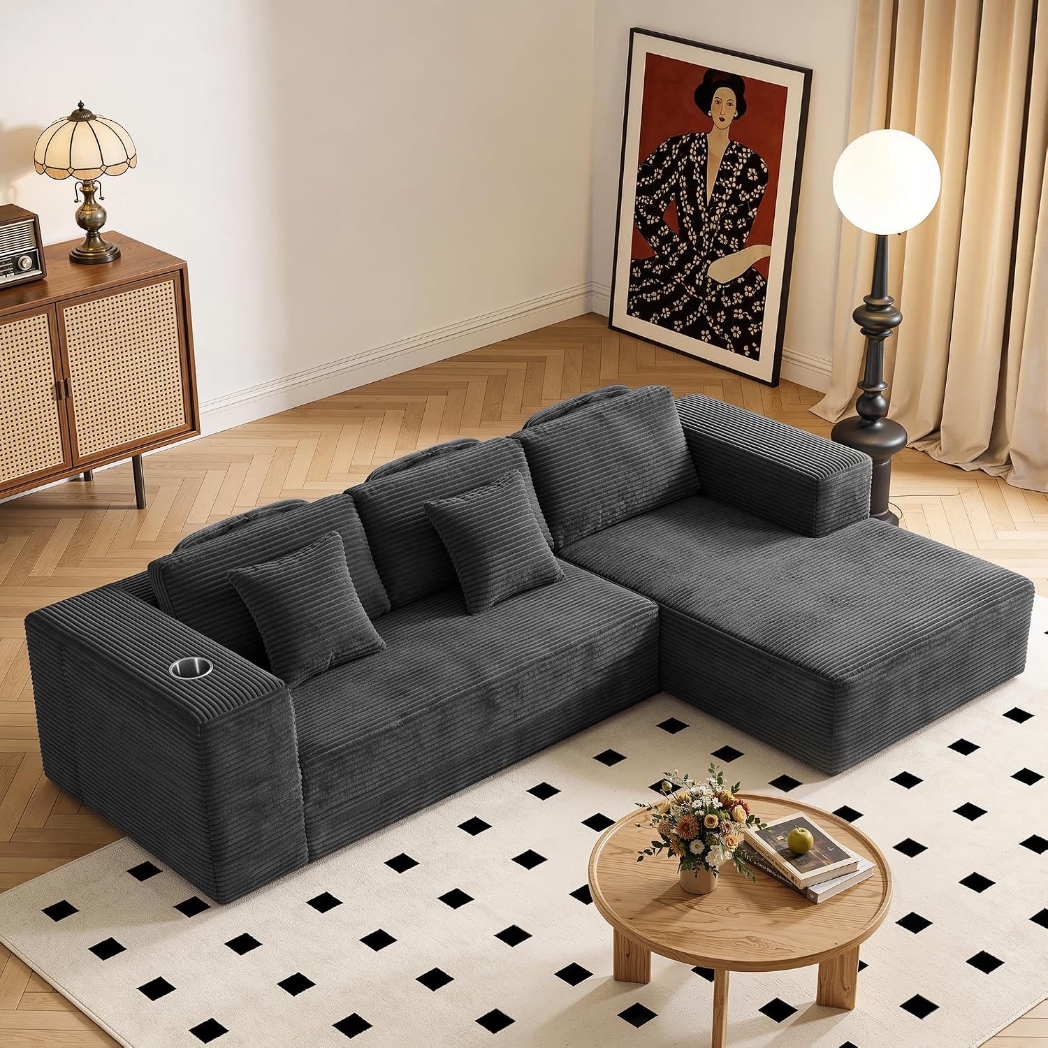 BonVache Couch mit schlaffunktion, Modulares Sofa mit Nackenkissen, Grau