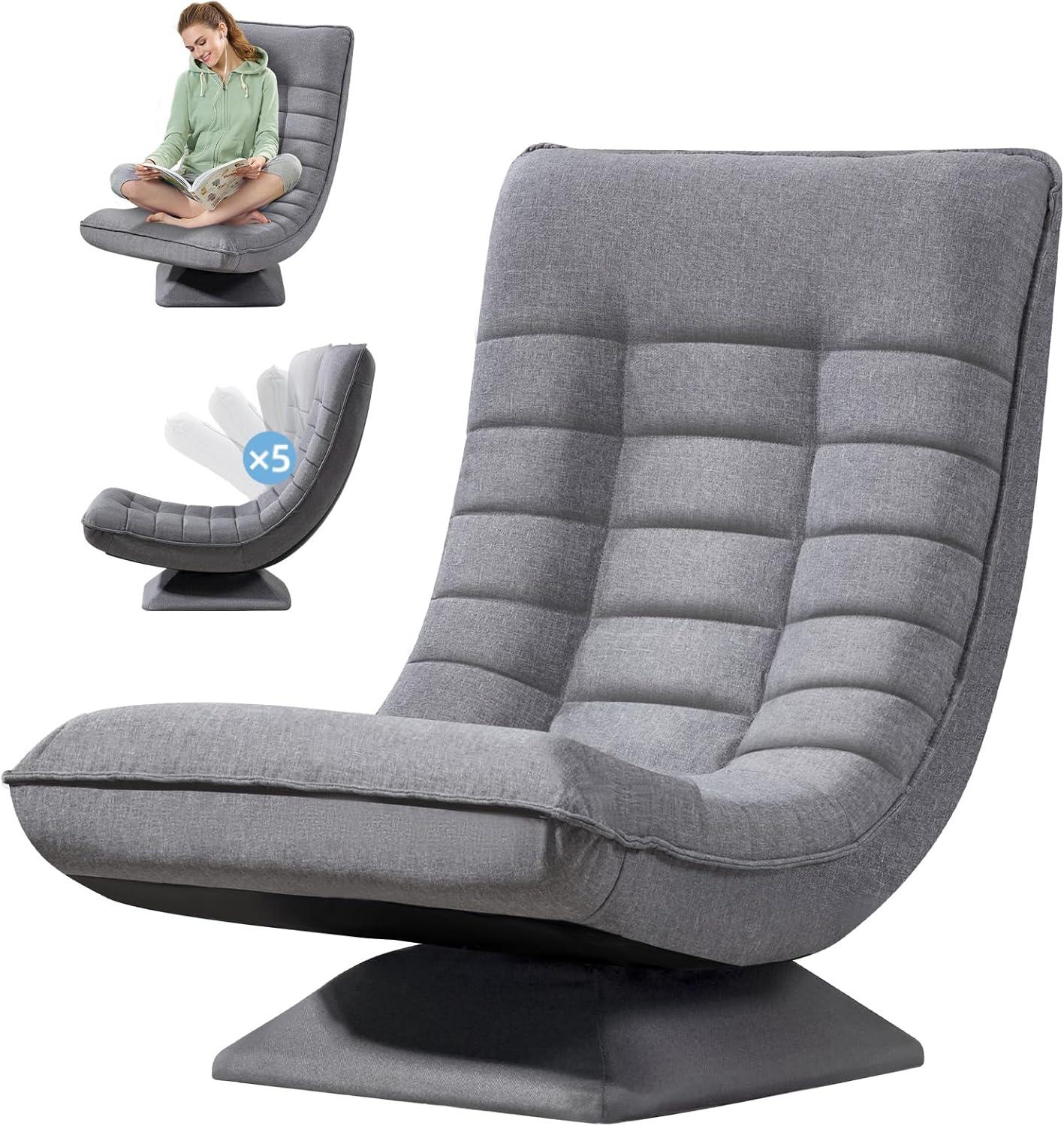 Sessel Wohnzimmer Bodenstuhl 360° Drehbar, Grau Leinen