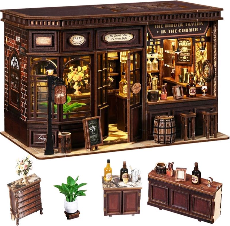 Book Nook Kit Taverne Holz – 3D Holzpuzzle & Buchstütze (Kleine Taverne)