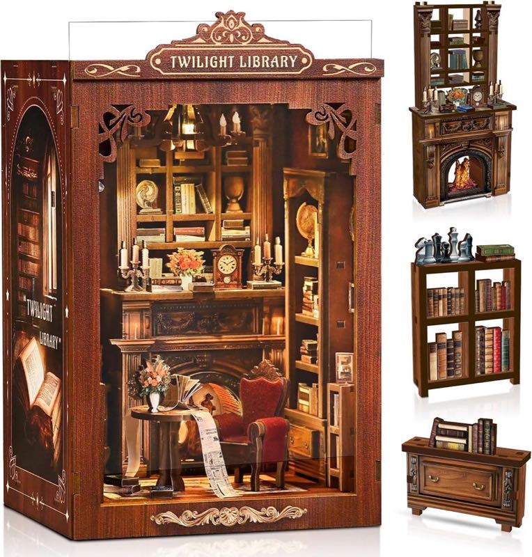 Book Nook Kit für Erwachsene: DIY Miniatur Haus mit LED Licht & Staubschutz