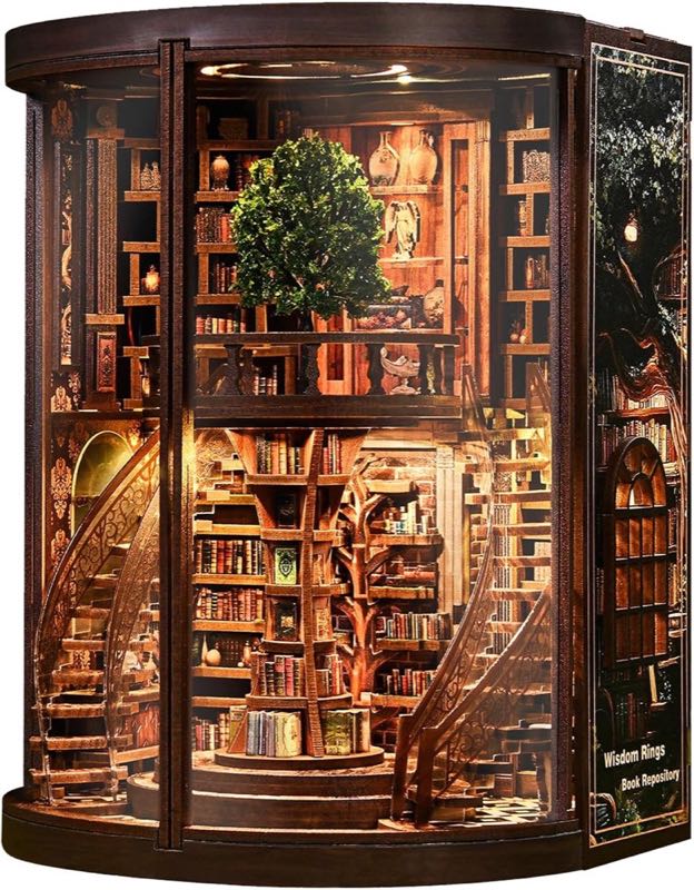 Book Nook Kit Bibliothek, DIY 3D-Holzpuzzle mit Licht und Staubschutz