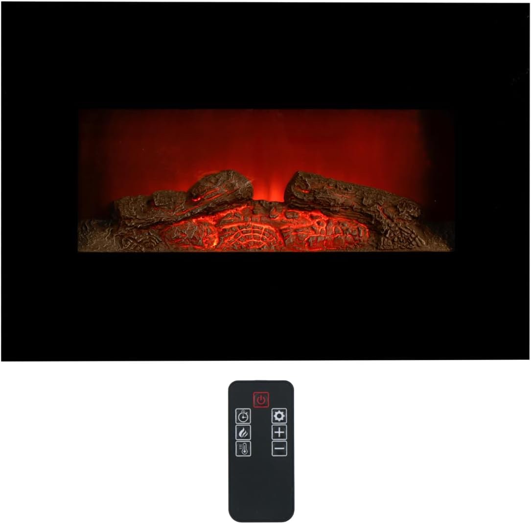 Classic Fire Memphis Elektrokamin mit Heizung - Elektroheizung 1800W - Kaminofen mit Fernbedienung und Timer - Elektroherd mit LED-Flammen - Wandmontage - Schwarz