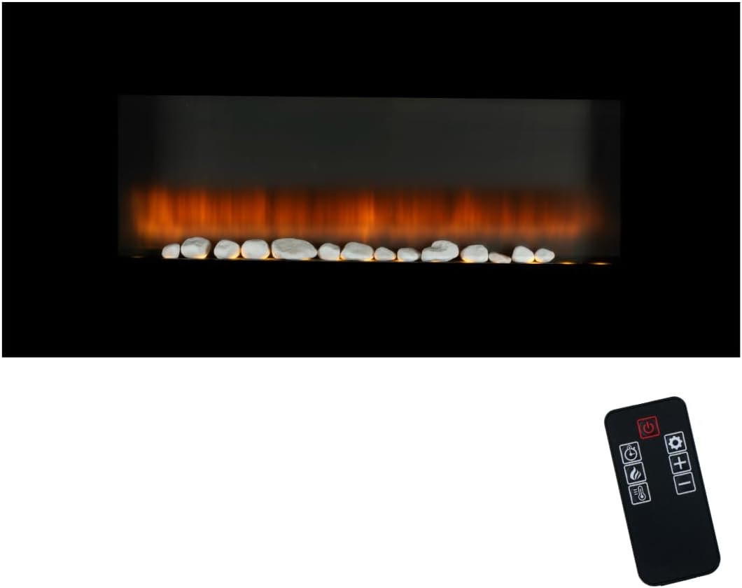 Classic Fire Vancouver Elektrokamin mit Heizung - Elektroheizung 105,5 x 48 x 12 cm - Elektroherd mit LED-Flammen - mit Heizung, Fernbedienung und Timer - 2000 W - Wandmontage - Schwarz