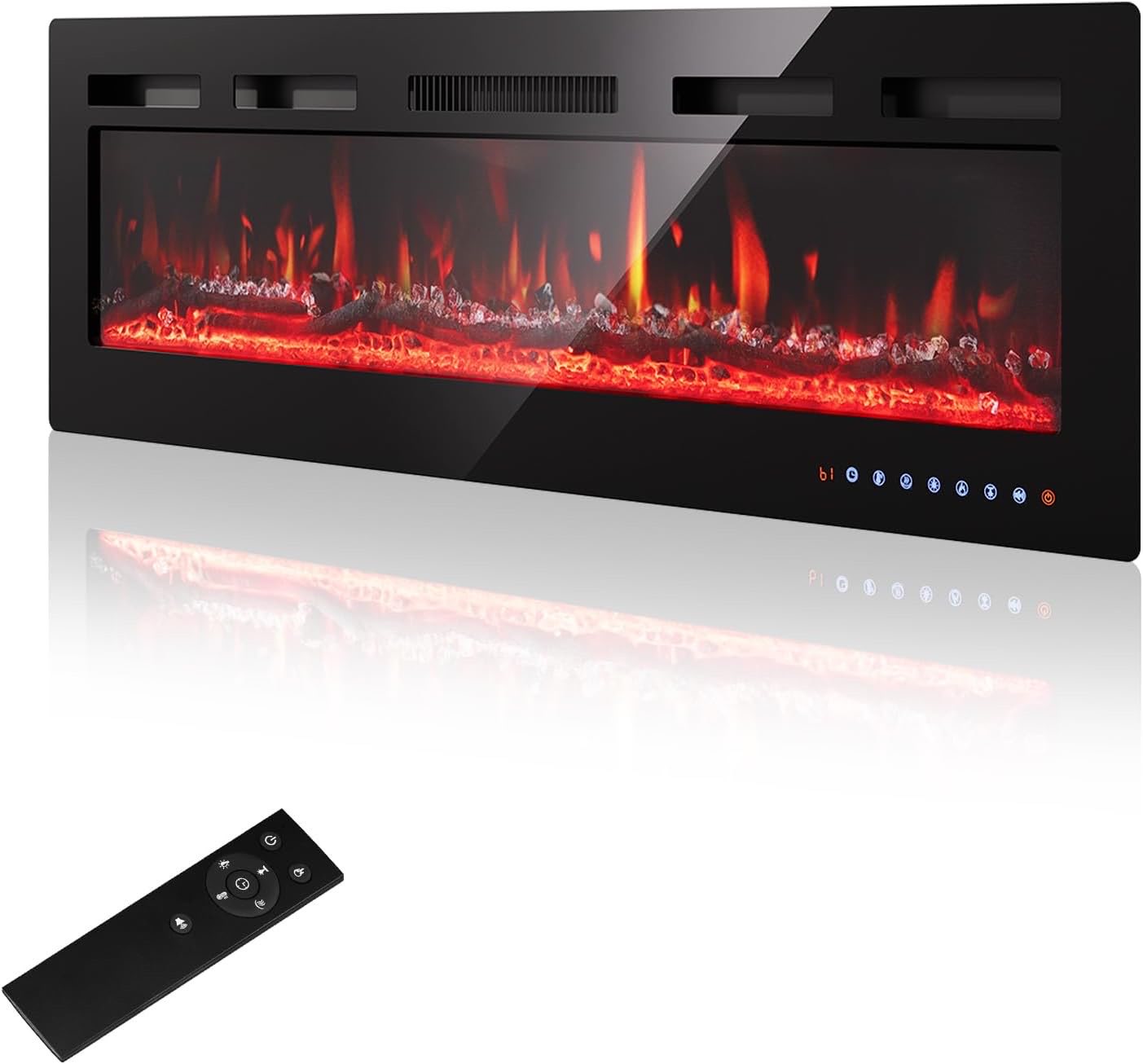 PURFINO 36"/92cm Elektrokamin Wandkamin - Einstellbare 12 Farben LED Flamme & Knistereffekt, 900W/1500W Elektro Kamin mit Heizung und 15-30°C Thermostat, Intuitiver Touchscreen & Fernbedienung