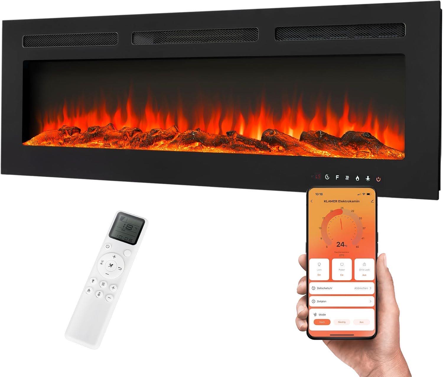 KLAMER Elektrokamin 1800 W für bis zu 37 m², mit WiFi App und Thermostat