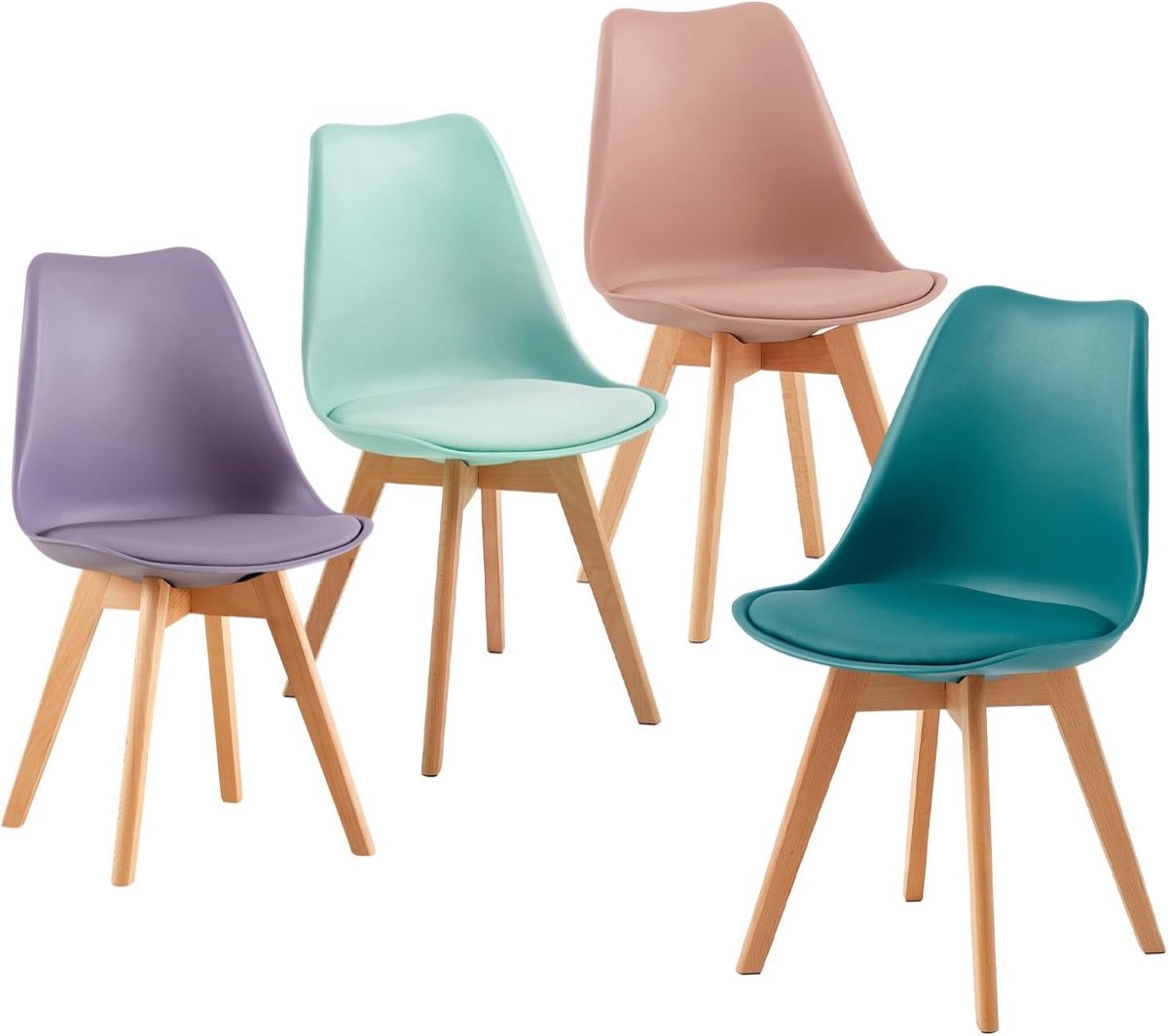 EGGREE 4er Set Esszimmerstühle mit PU-Sitzkissen und Massivholz-Beinen, bunt, SGS-geprüft