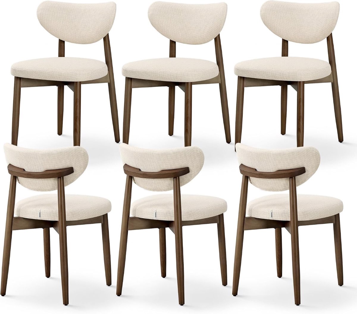VASAGLE Esszimmerstuhl 6er Set, Polsterstuhl mit Massivholzbeinen, Griffaussparung, cappuccinobeige