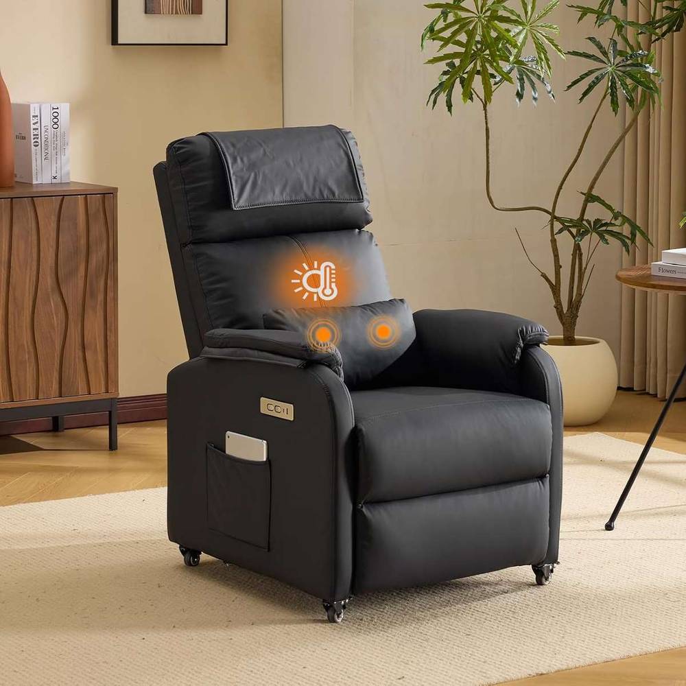 Bonnlo Relaxsessel / Fernsehsessel elektrisch, 2-Punkt-Massage & Wärme, USB-C & USB-A (schwarz)