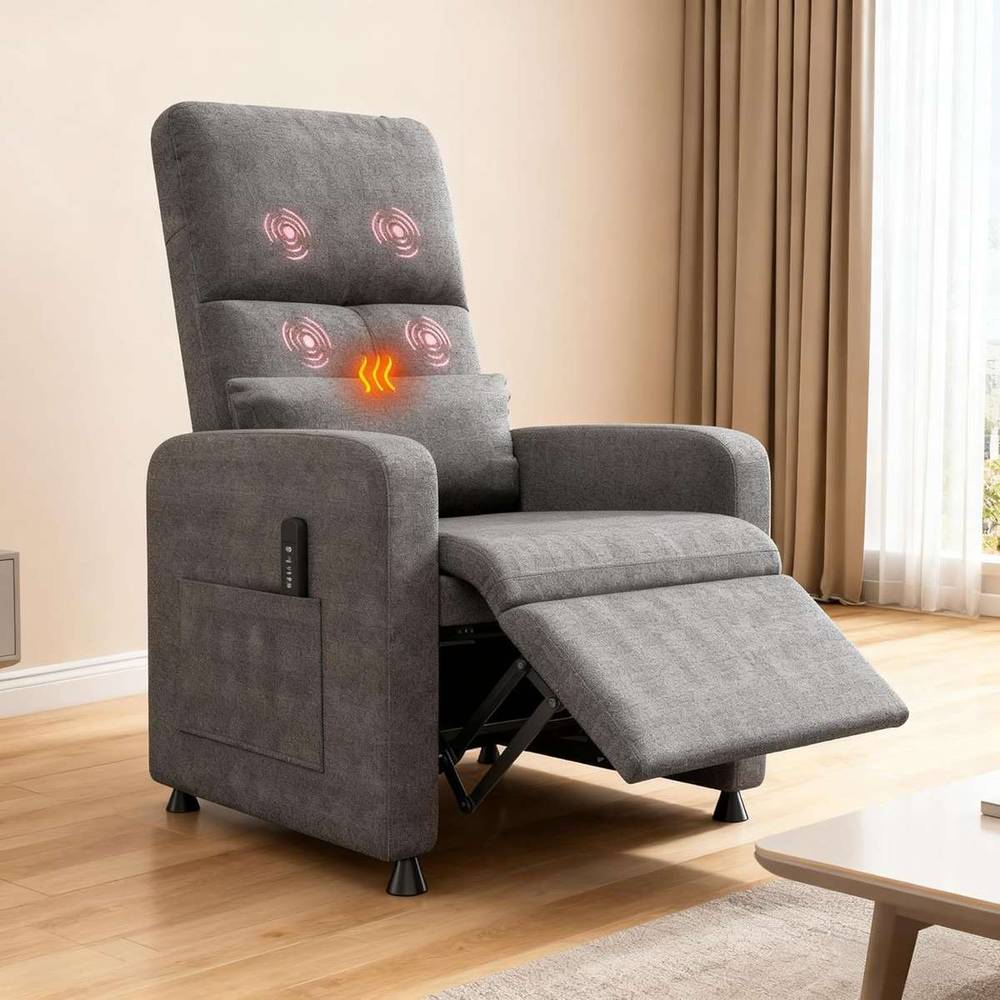 Elektrischer Relaxsessel mit Liegefunktion, Massage & Heizung, Hellgrau (Acekool)