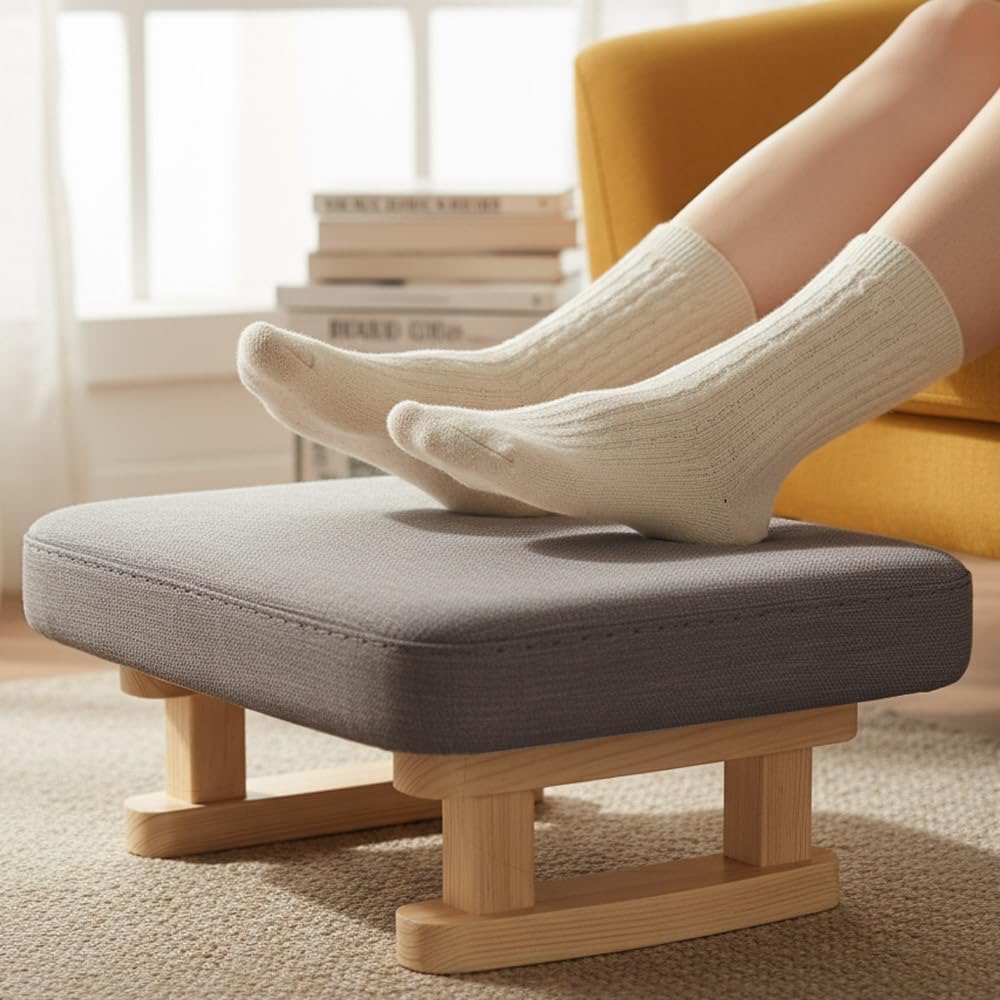 Fußhocker mit Holzbeinen,Fusshocker mit Abnehmbare Gepolstert,Leinen Fußbank Holz,Kleiner hocker Holz,Ergonomischer Couch Sitzhocker,Polsterhocker für Wohnzimmer Schlafzimmer(Dunkelgrau)