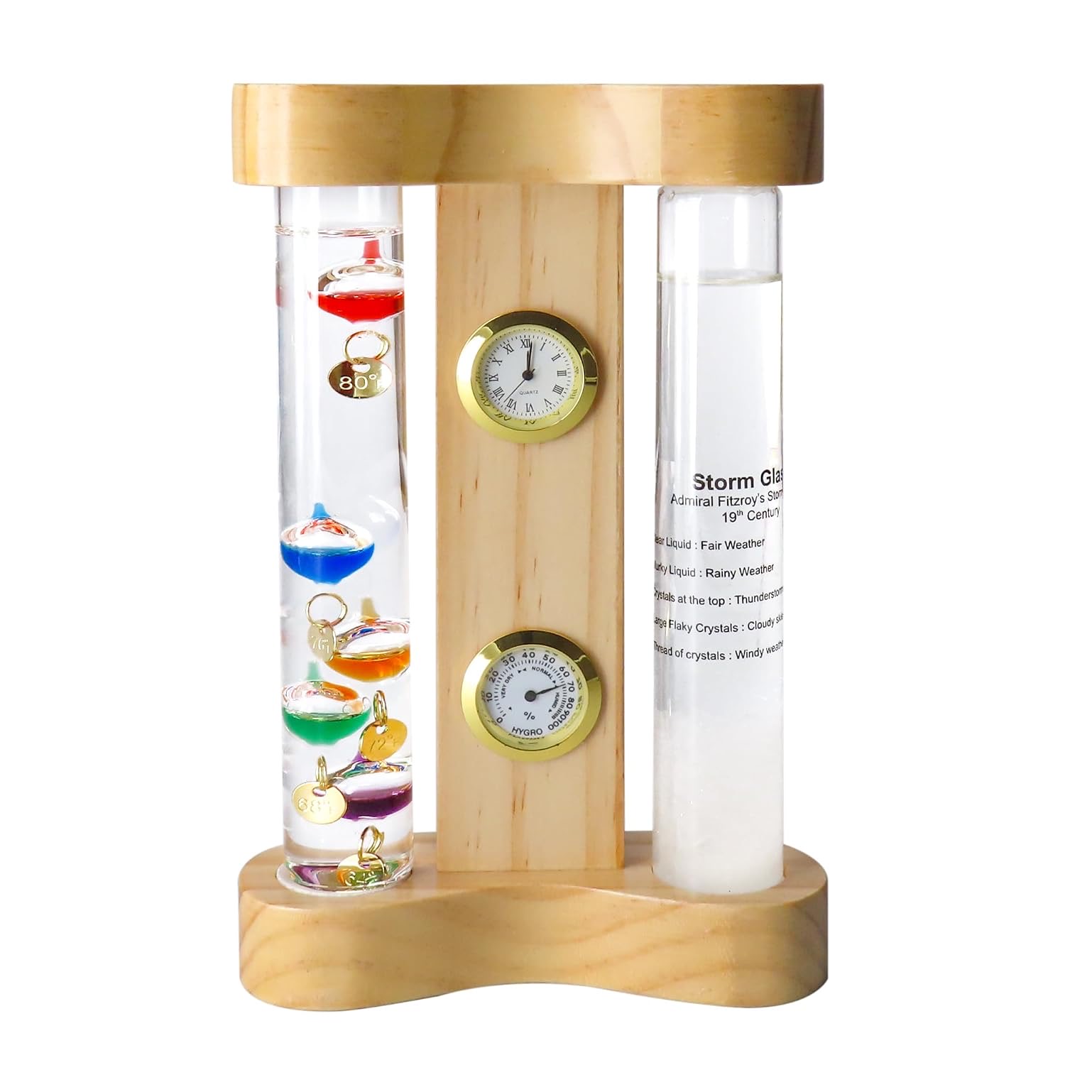Lily's Home Analog Wetterstation mit Galileo-Thermometer, Quarzuhr, Hygrometer und Fitzroy-Sturmglas