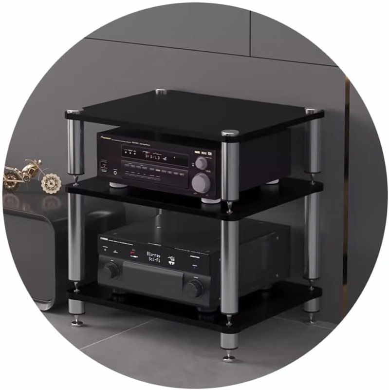 Easnuroz HiFi-Rack, schwarz, 3 Ebenen, 60 × 48 × 60 cm