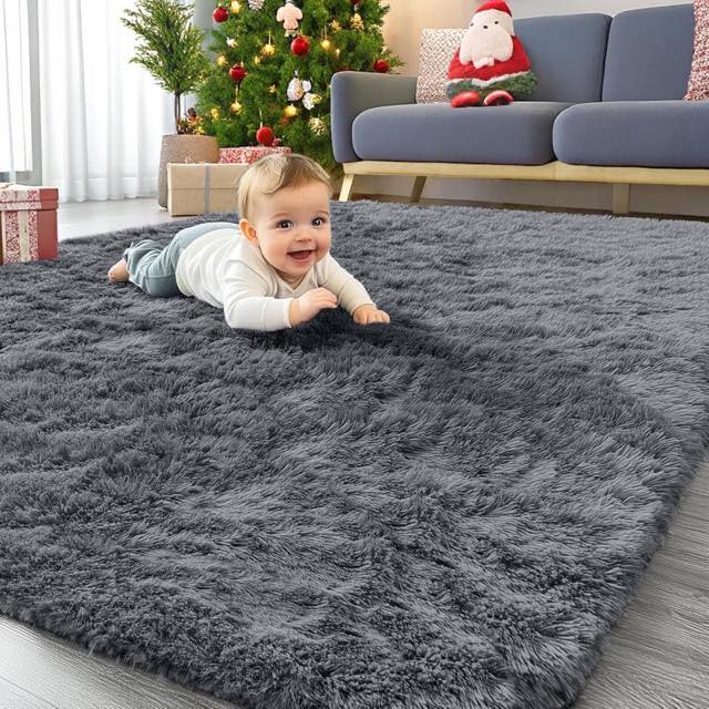 Homaxy Hochflor 120 x 160 cm Dunkelgrau