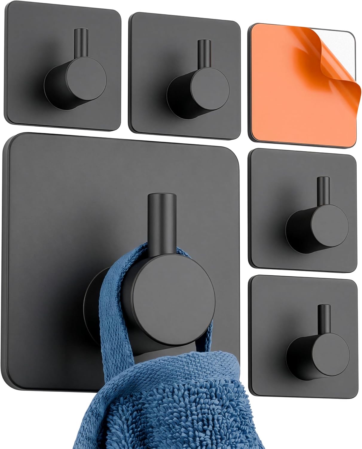 Minismus Handtuchhaken selbstklebend, 5 kg, 6er-Set, Schwarz