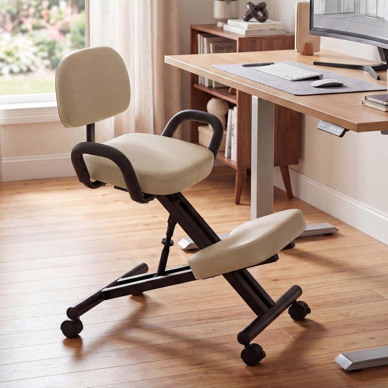 Mendler Mendler Kniestuhl mit Rückenlehne HWC-Q22, Creme-beige - Produktbild
