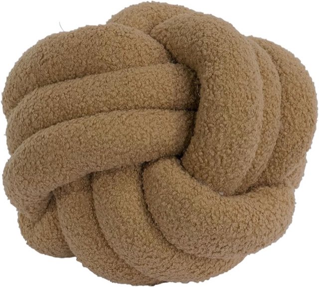Dekoratives Knotenkissen, ca. 25 cm, trendiger Teddy Bouclé Stoff, Handgefüllt, 4 Farben, Sofakissen, Dekoration für Wohnzimmer und Schlafzimmer, ausgefallene Kissen (Schlamm)