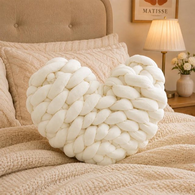 Knotenkissen, 26cm Herzform Kissen Kuschelkissen Dekokissen, Weiß