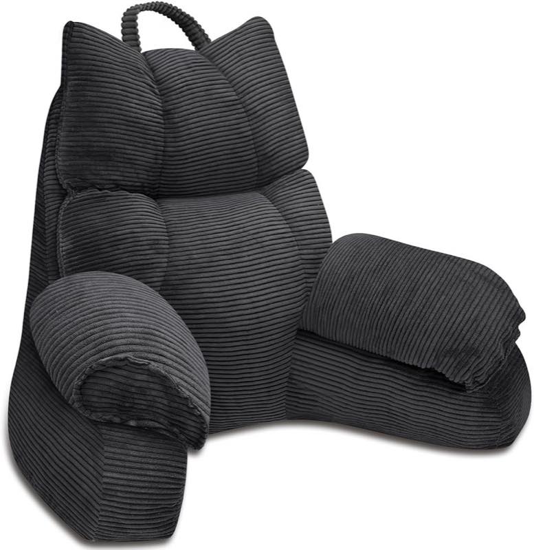 SOOYUZXXED Lesekissen für Bett und Sofa, Rückenkissen mit Rückenlehne, Grauschwarz