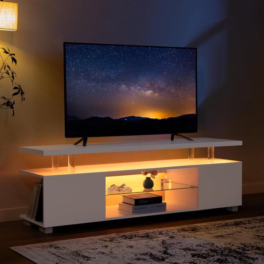 Cubehom LED-TV-Schrank, Weiß, 130 cm