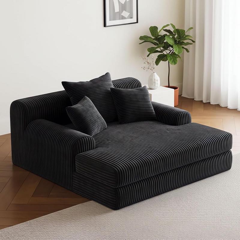 Oversize Chaiselongue Sofa aus Cord, Breiter Einzelsessel Bodensofa mit 3 Kissen