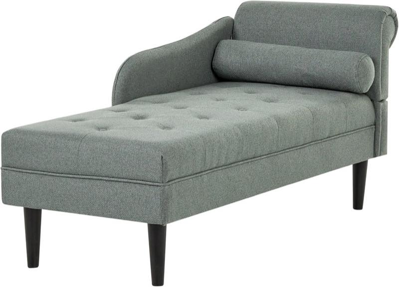 Beliani Chaiselongue rechts Stoff grün gesteppt mit Kissen Holzbeinen modern Yvoire - Produktbild